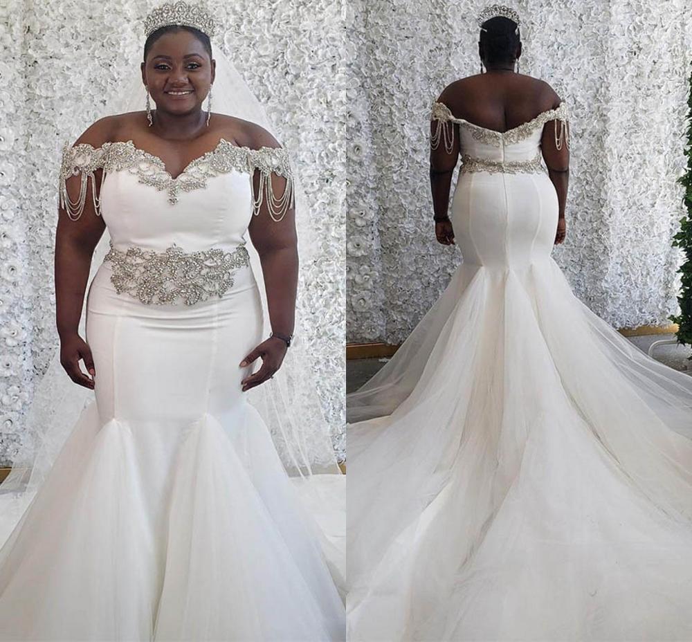 shoulder bling plus size wedding gown ...